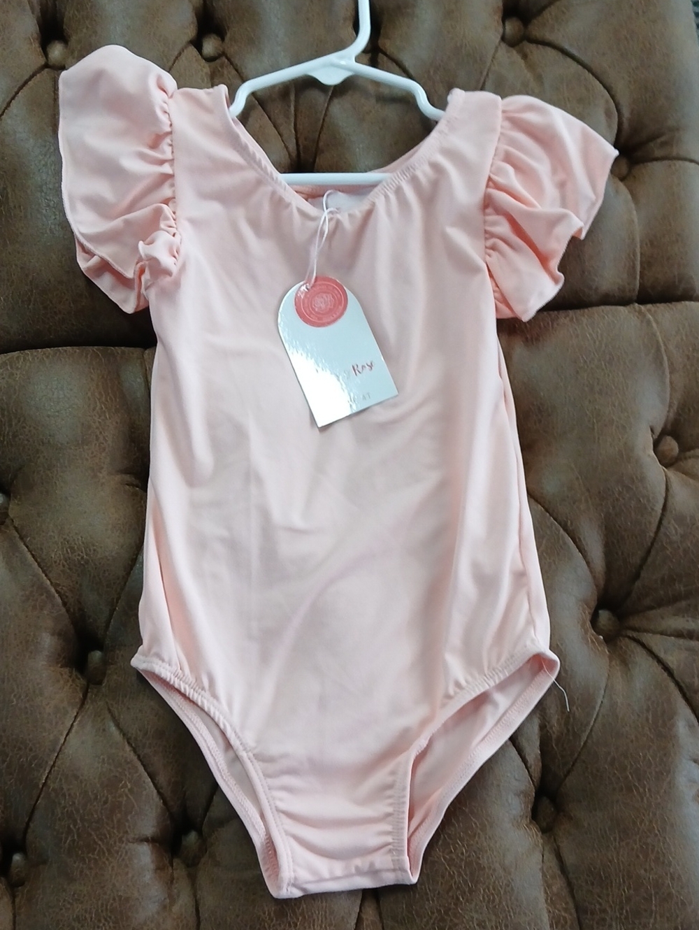Girls' Ballet Leotard in Soft Pink with Puff Sleeves